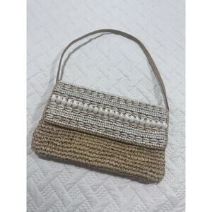 Tommy Bahama Straw/ Seashells purse/Bag Braided Leather Interior removable Strap